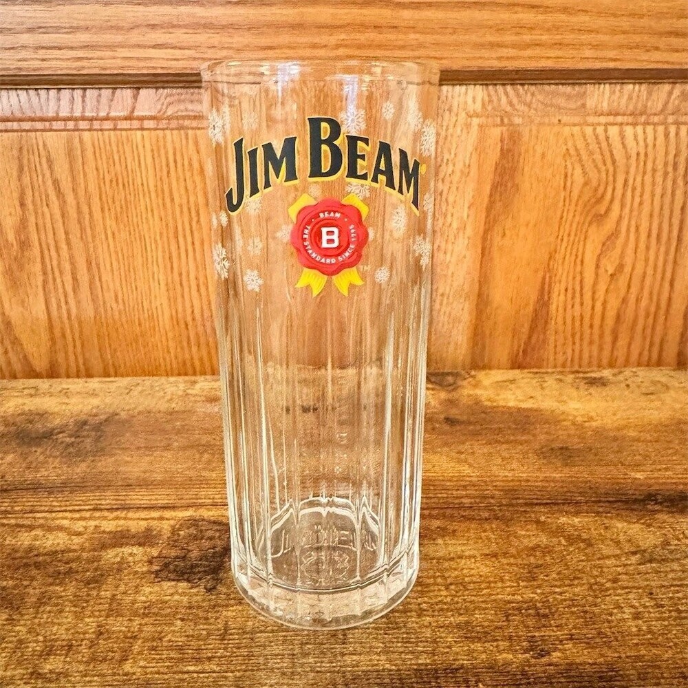 Jim Beam Holiday Snowflake Ribbed Highball Glass Tall Bar Tumbler